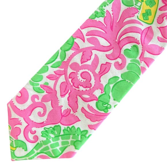 Lilly Pulitzer via Palm Beach Sea Creatures Pink Green Mens Tie - Picture 1 of 4